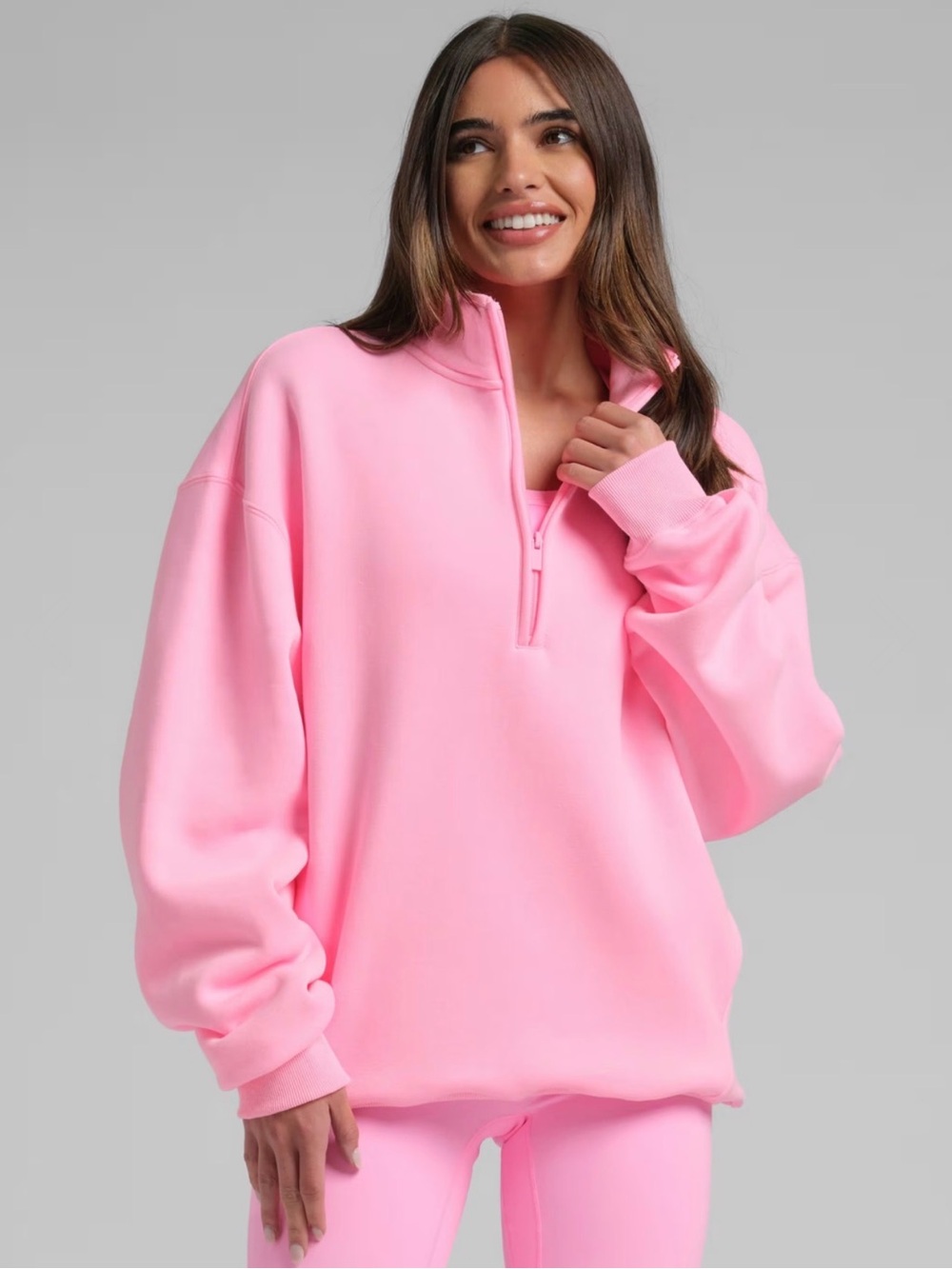Relaxed Half-Zip Pullover Hoodie in Bubblegum Pink BRAND NEW NEVER BEEN USED!